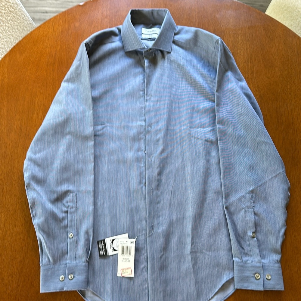 NWT Calvin Klein performance slim fit non-iron dress shirt; size 15 32/33
